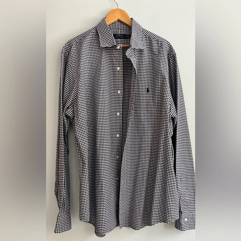 Polo Ralph Lauren Men’s Collared Button Down Gingham Cotton XXL Navy Blue White